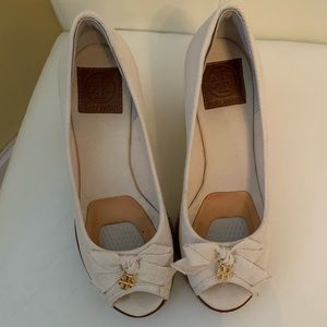 Tory Burch white wedges